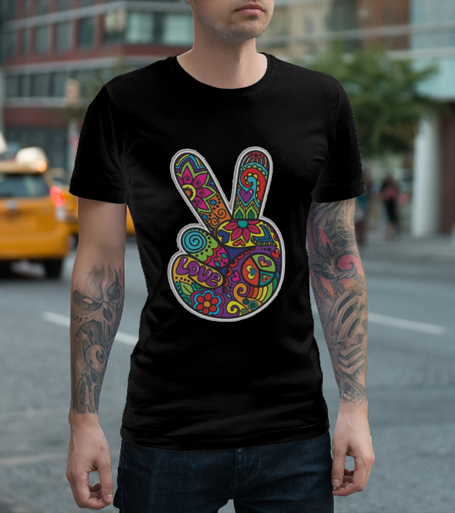 Peace Love and Colorful Hippie Flower Power T-Shirt