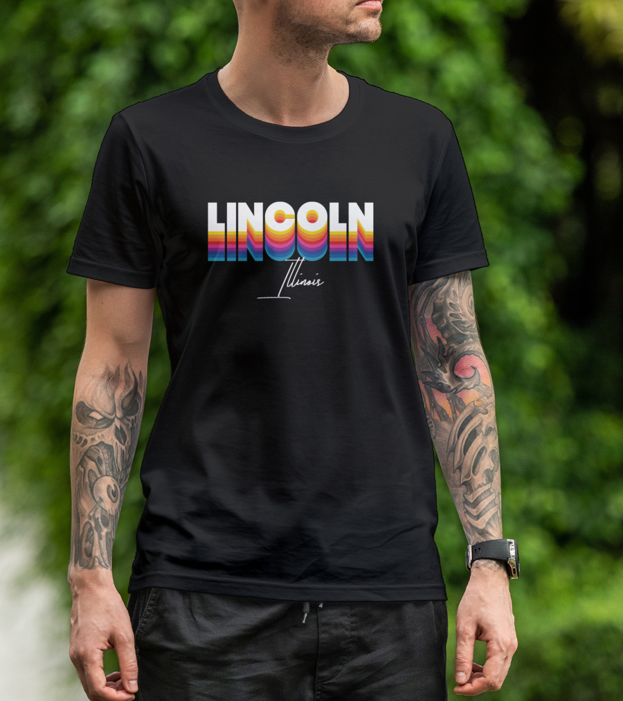 Lincoln Illinois Retro Vintage 70s-Inspired Rainbow T-Shirt