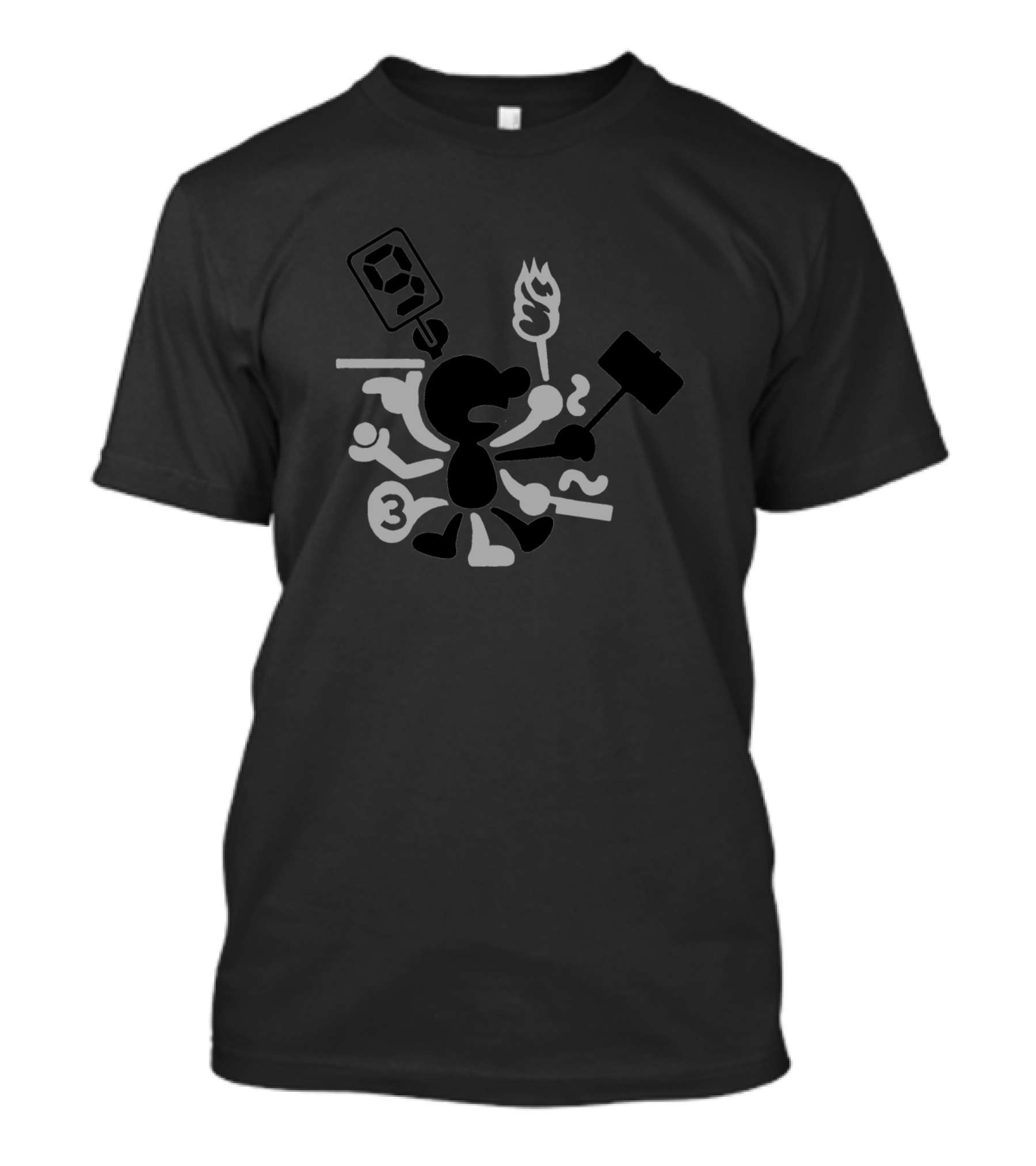 Mr Game And Sprites Black Hammer Torch Figure With Number Three Multitasking Elements T-Shirt