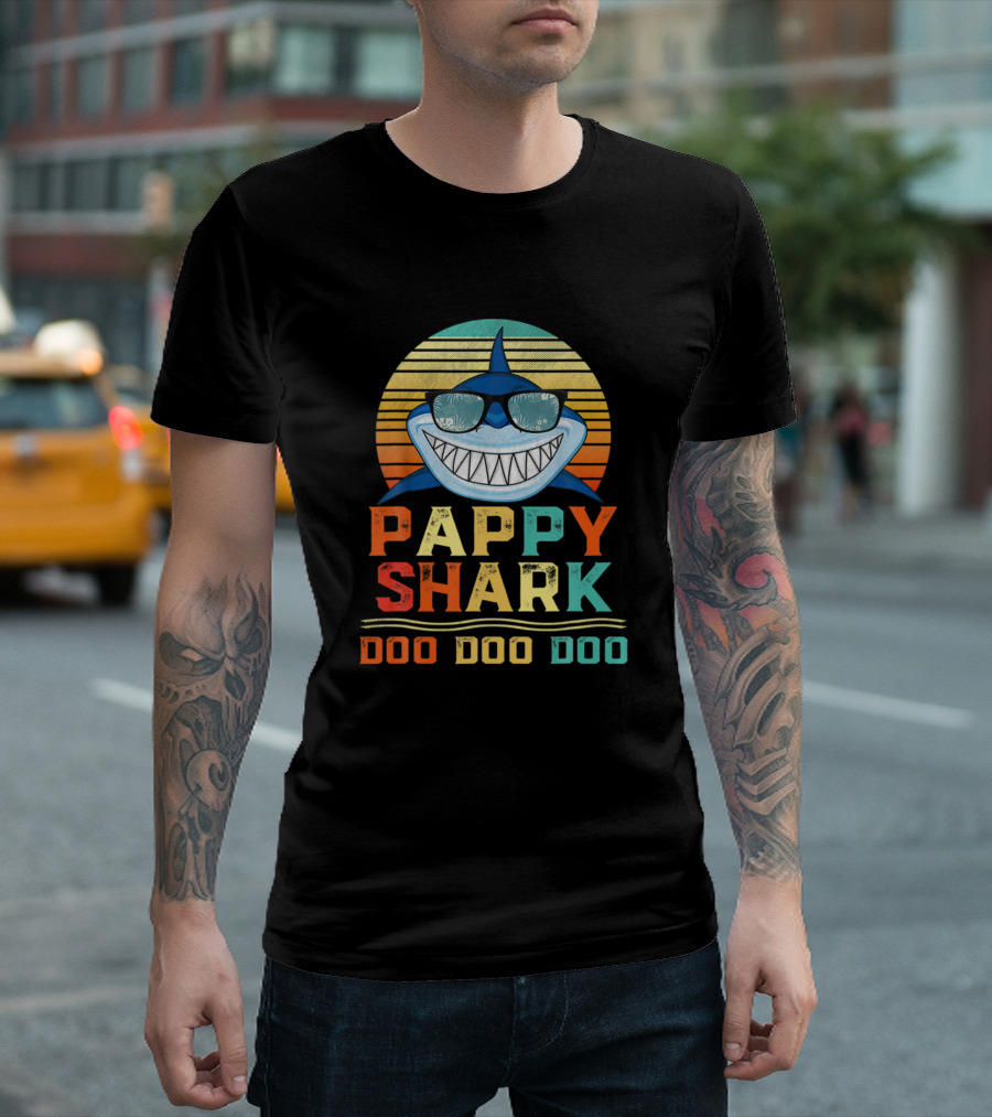 Pappy Shark Doo Doo Doo Retro Family Shark Birthday T-Shirt