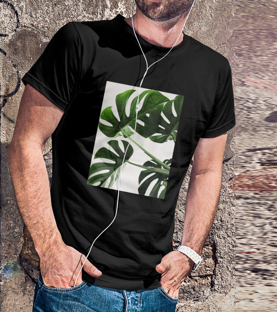 Green Leaves On White Background Monstera Plant Photography T-Shirt
