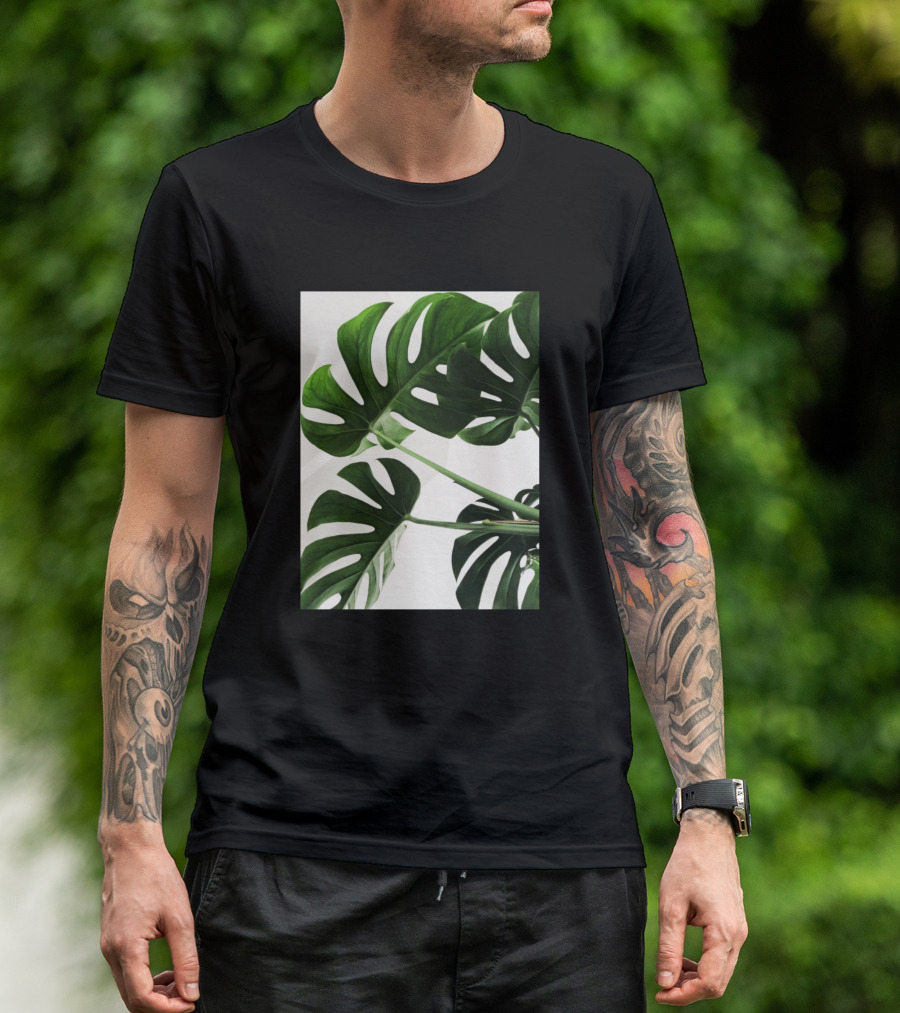 Green Leaves On White Background Monstera Plant Photography T-Shirt