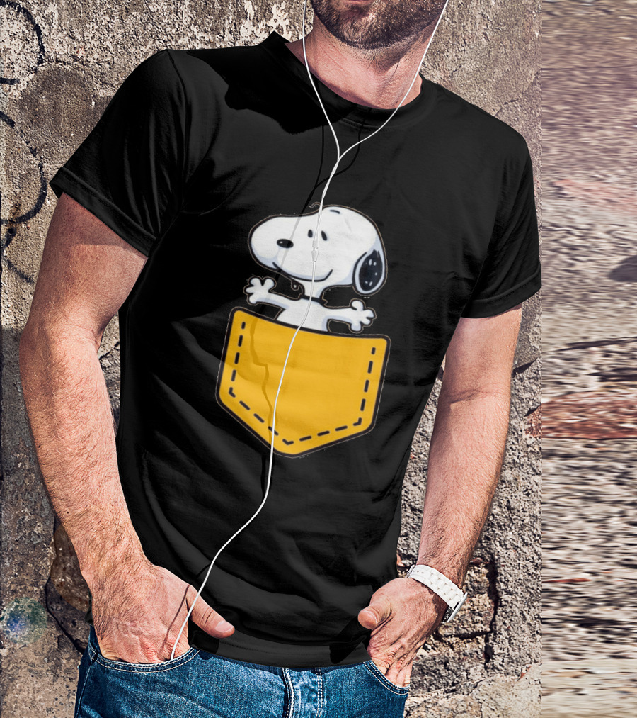 Snoopy Peeking From Yellow Pocket T-Shirt