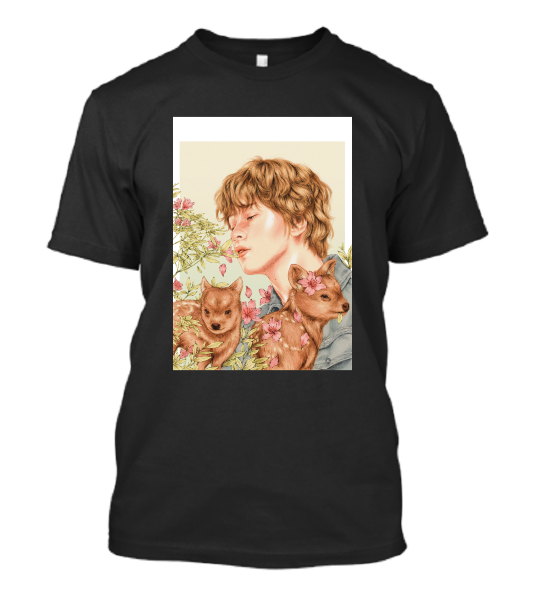 Sun Kissed Boy Dreaming With Blossoms And Fawns T-Shirt