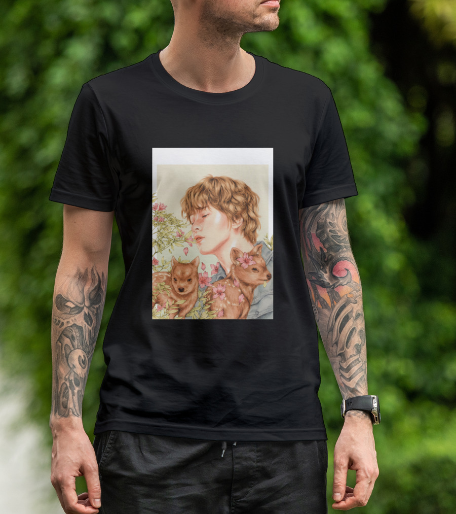 Sun Kissed Boy Dreaming With Blossoms And Fawns T-Shirt