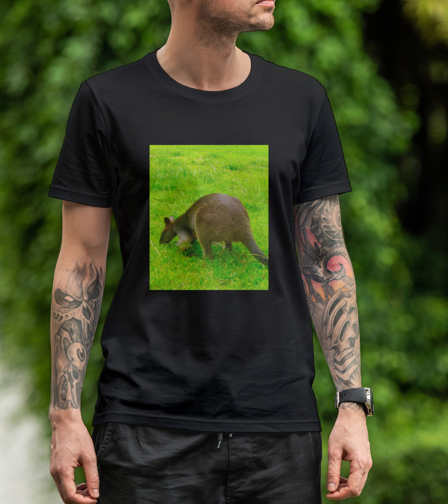 The Wallaby Grazing On Lush Green Grass T-Shirt