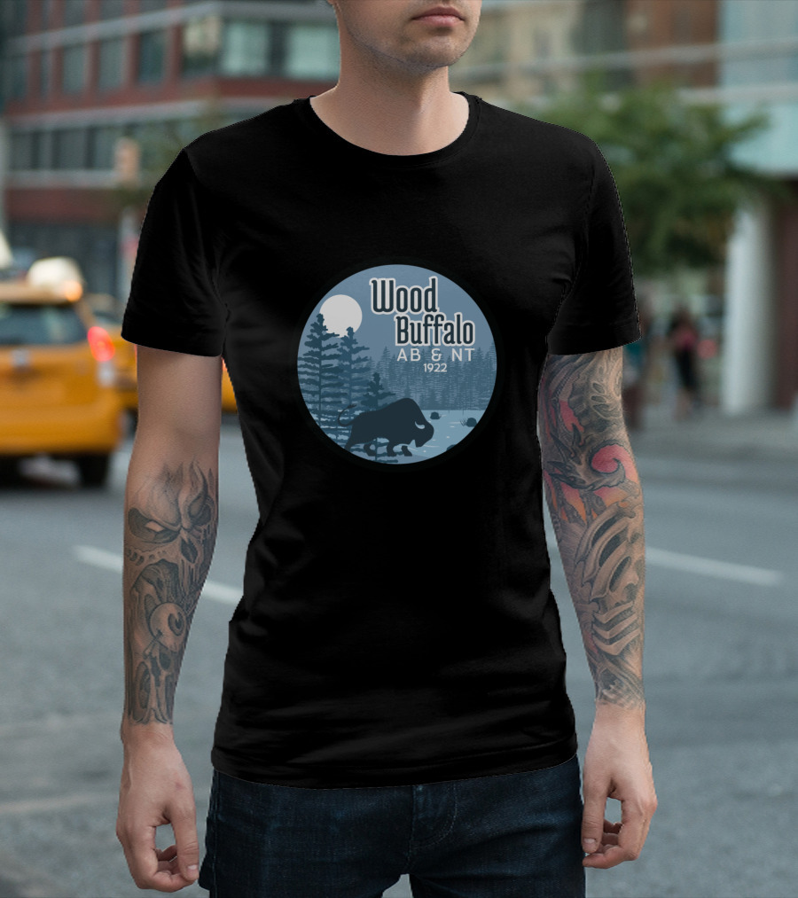 Wood Buffalo AB and NT 1922 Minimalist Moonlit Forest Buffalo T-Shirt