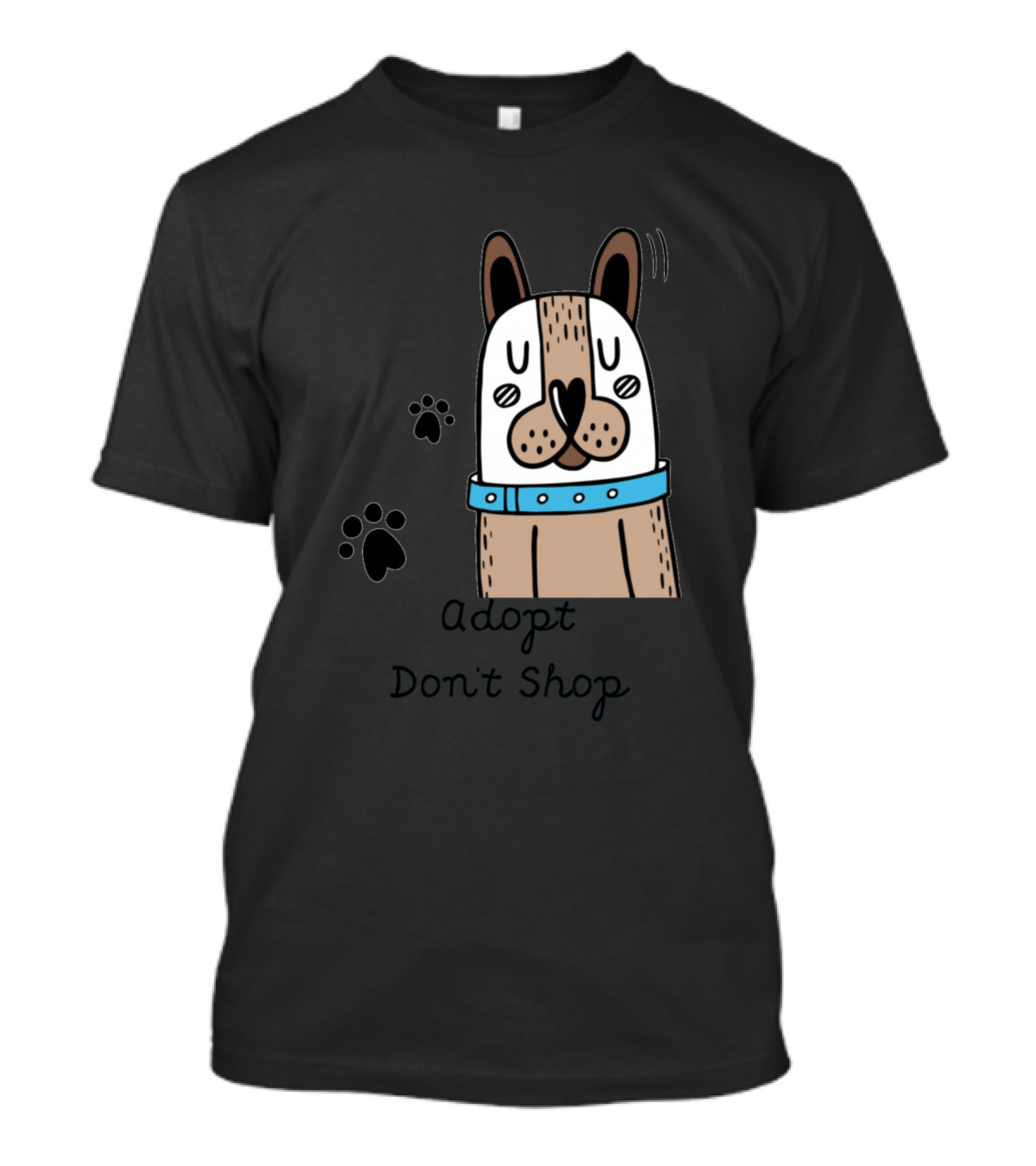 Adopt Don't Shop Cute Cartoon Dog With Paw Prints T-Shirt