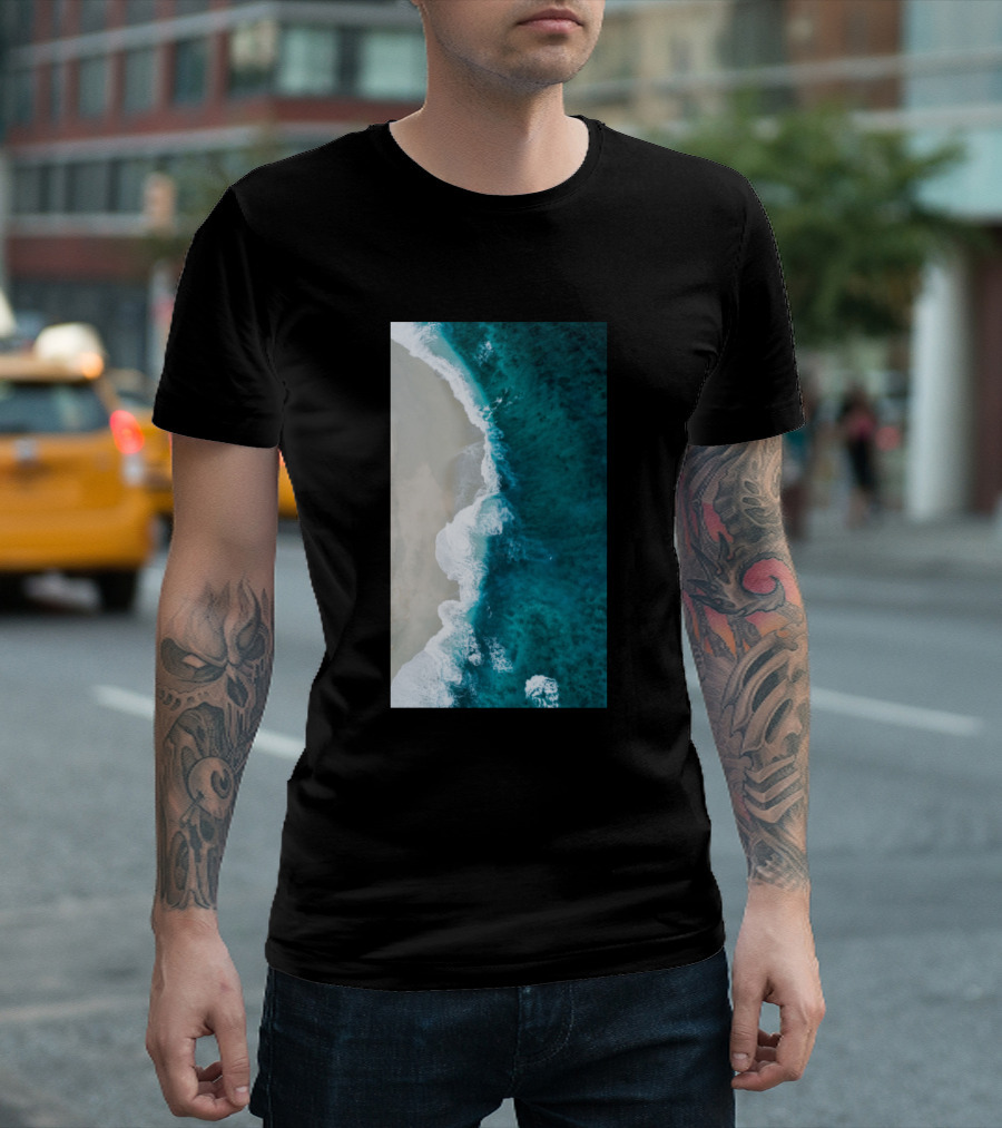 Aerial Photograph Of Waves Hitting The Shore In Ocean View Scene T-Shirt