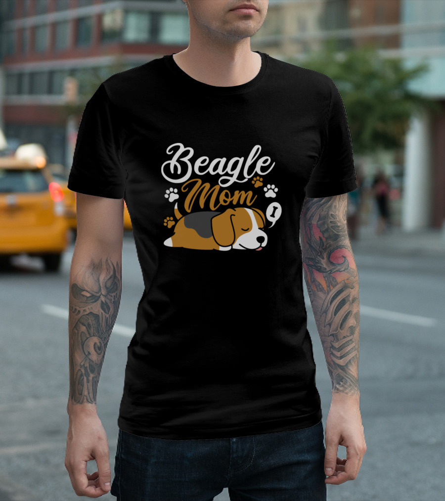 Beagle Mom Sleeping Dog with Paw Prints T-Shirt