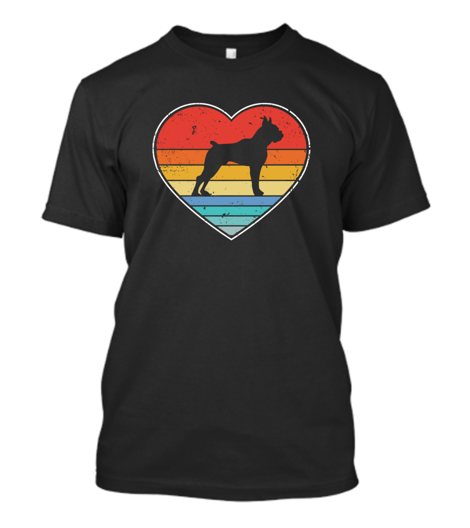 Boxer Dog Heart Silhouette Retro Vintage Stripes T-Shirt