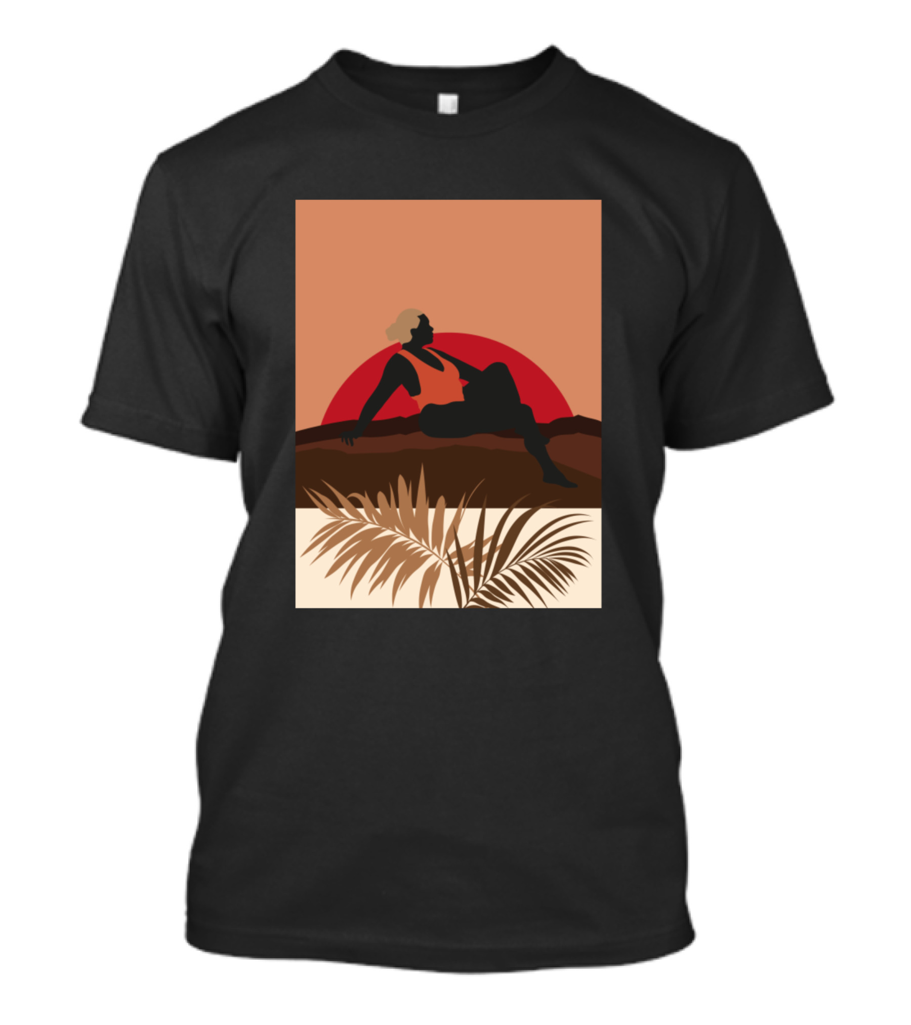 Contemplate Silhouette At Sunset With Palm Leaves T-Shirt