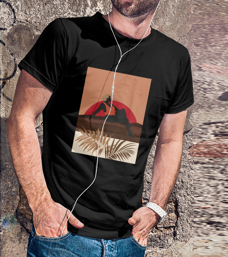 Contemplate Silhouette At Sunset With Palm Leaves T-Shirt