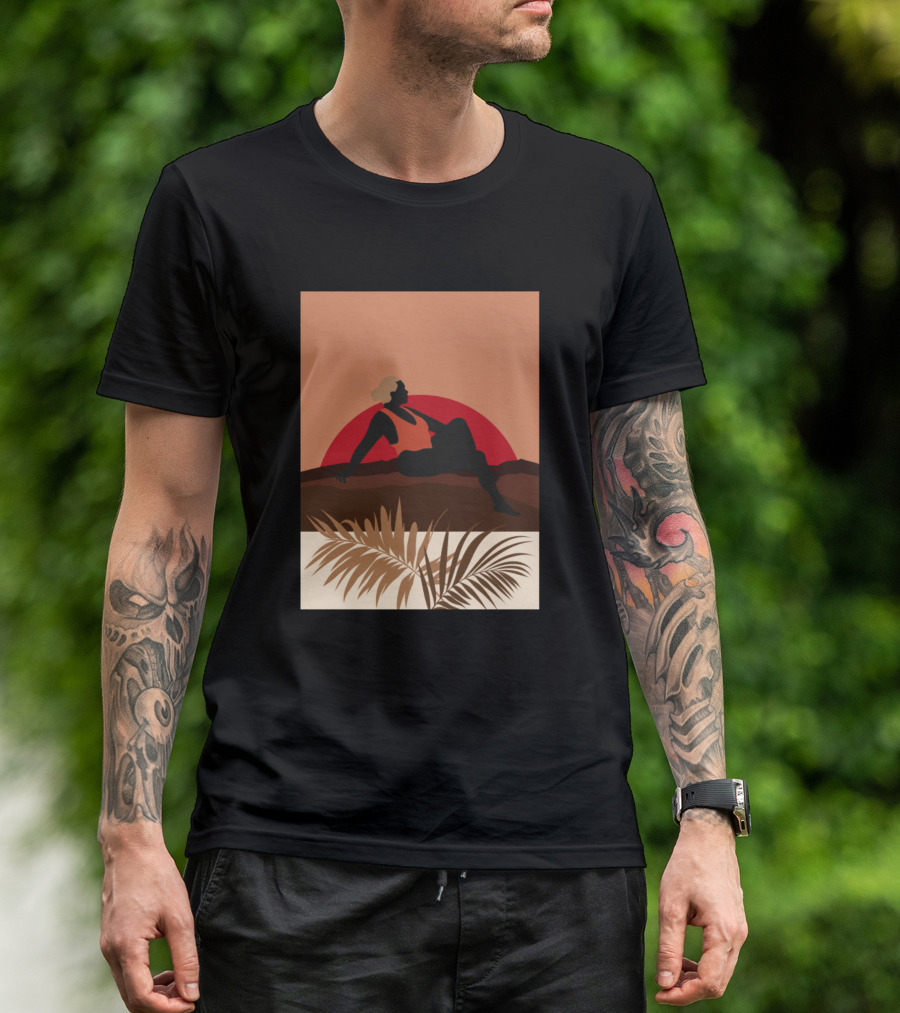 Contemplate Silhouette At Sunset With Palm Leaves T-Shirt