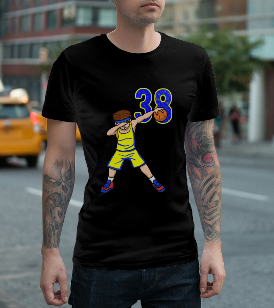 Yellow Blue Basketball Number 38 Player Dabbing T-Shirt