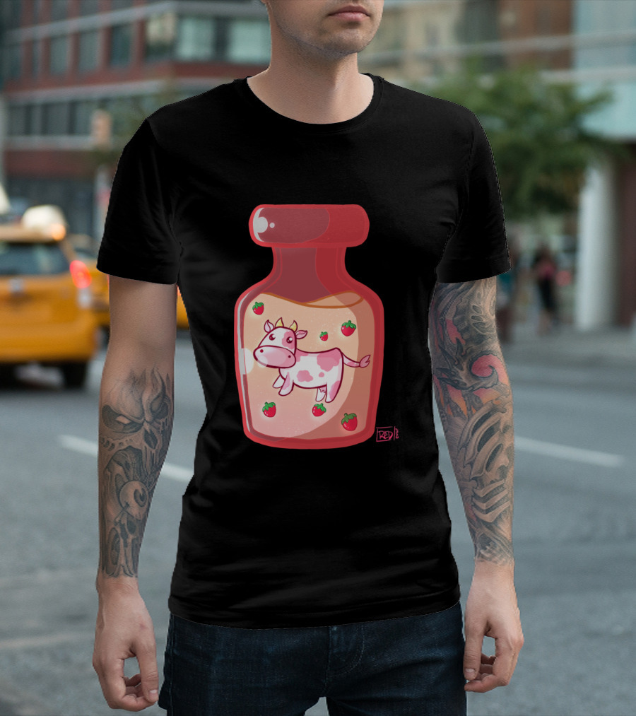 Cow Strawberry Milk Bottle Cute Cow T-Shirt