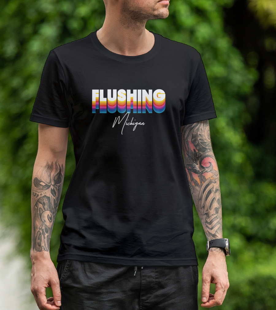 Flushing Michigan Retro Vintage Apparel With Colorful Gradient Text T-Shirt