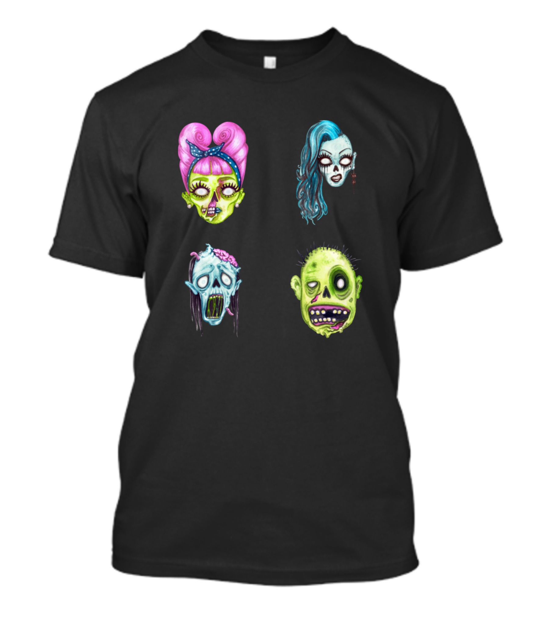 Halloween Terrible Zombie Face Pack Colorful Creepy Characters T-Shirt