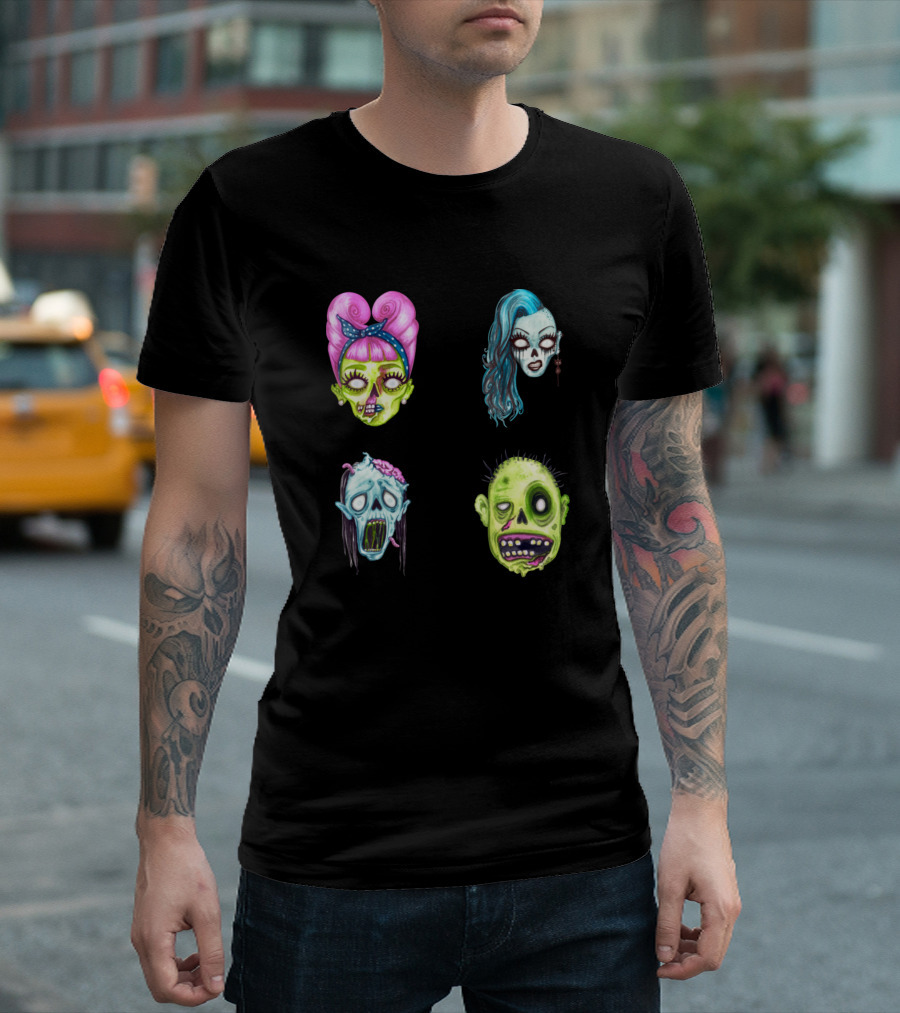 Halloween Terrible Zombie Face Pack Colorful Creepy Characters T-Shirt