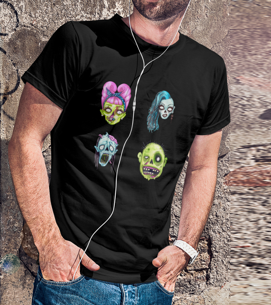 Halloween Terrible Zombie Face Pack Colorful Creepy Characters T-Shirt