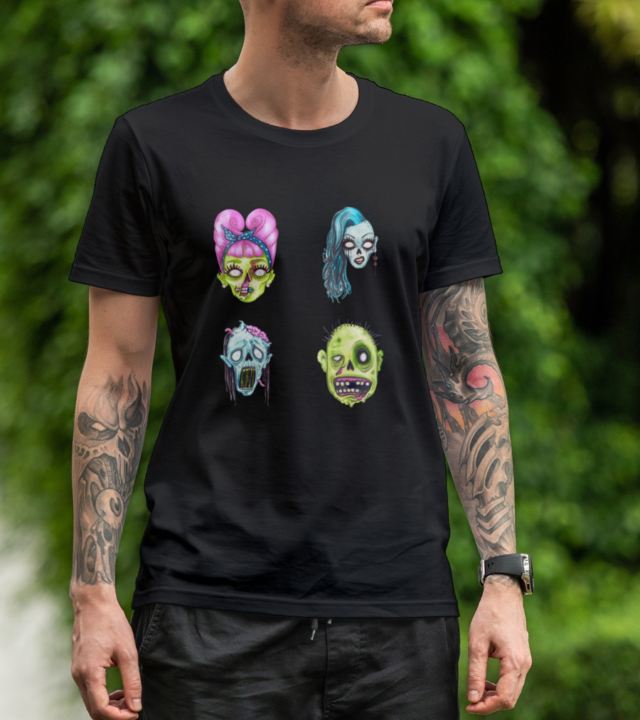 Halloween Terrible Zombie Face Pack Colorful Creepy Characters T-Shirt