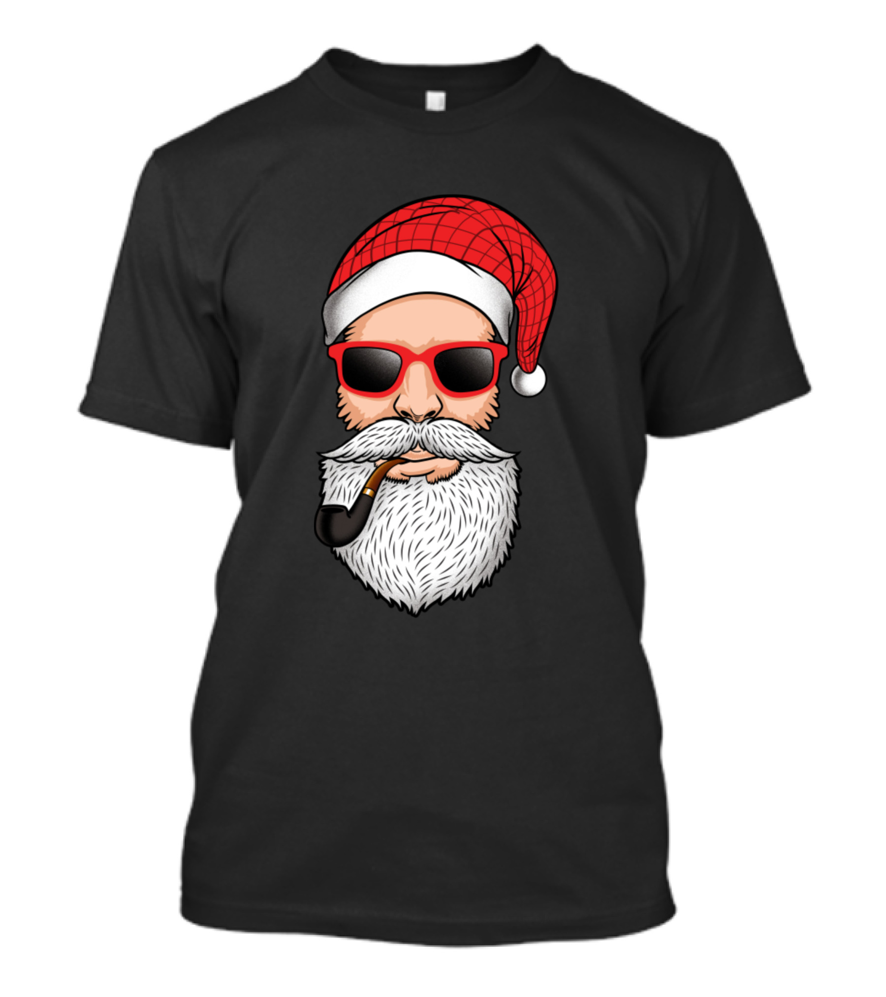 Santa With Red Hat Beard Glasses And Pipe T-Shirt