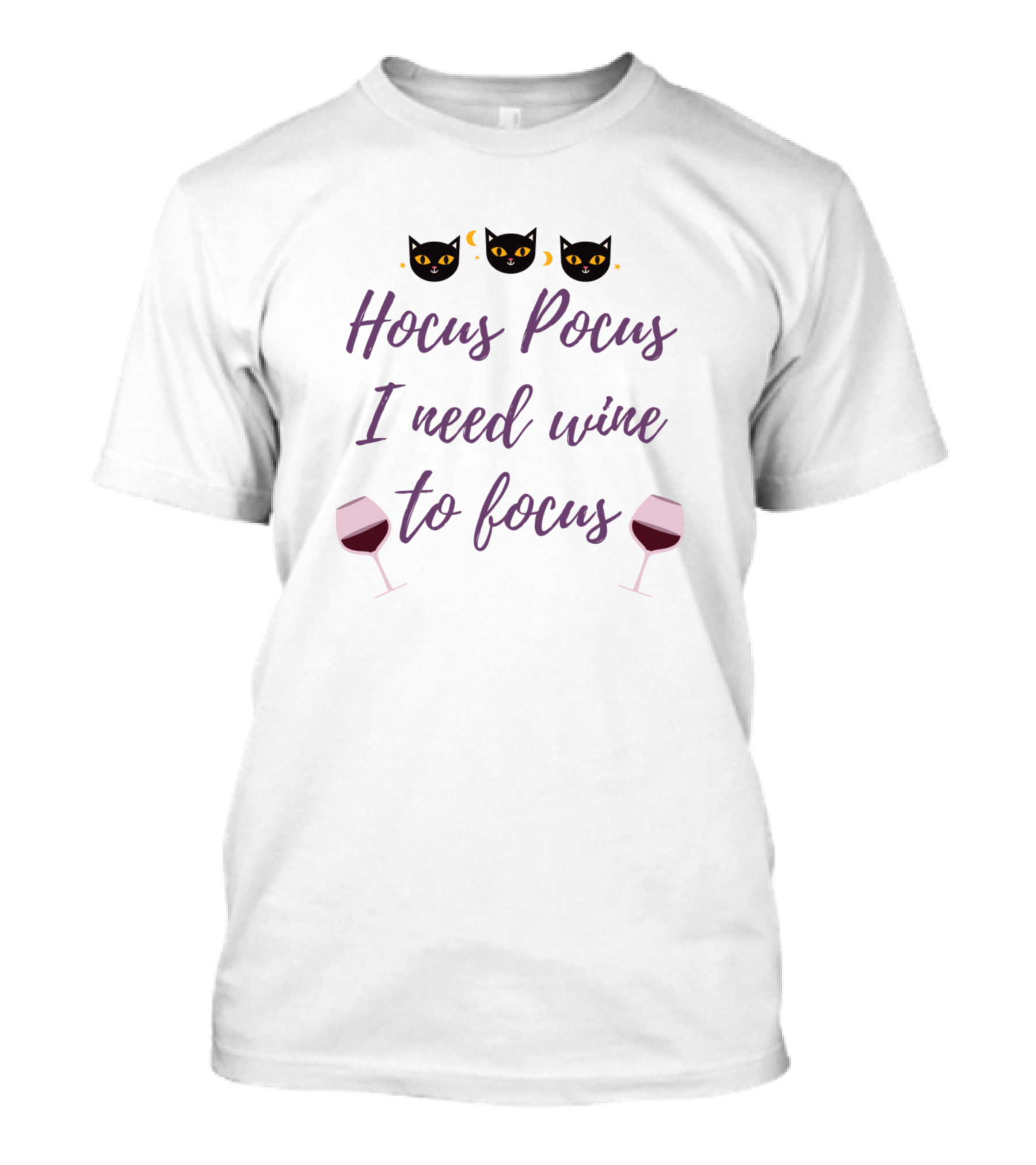 Hocus Pocus I Need Wine To Focus Cat Eyed Halloween T-Shirt