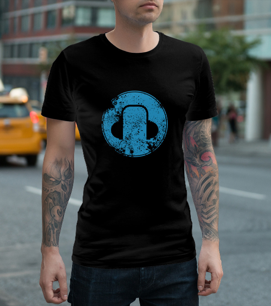 Music Headphones Blue Circle Grunge T-Shirt