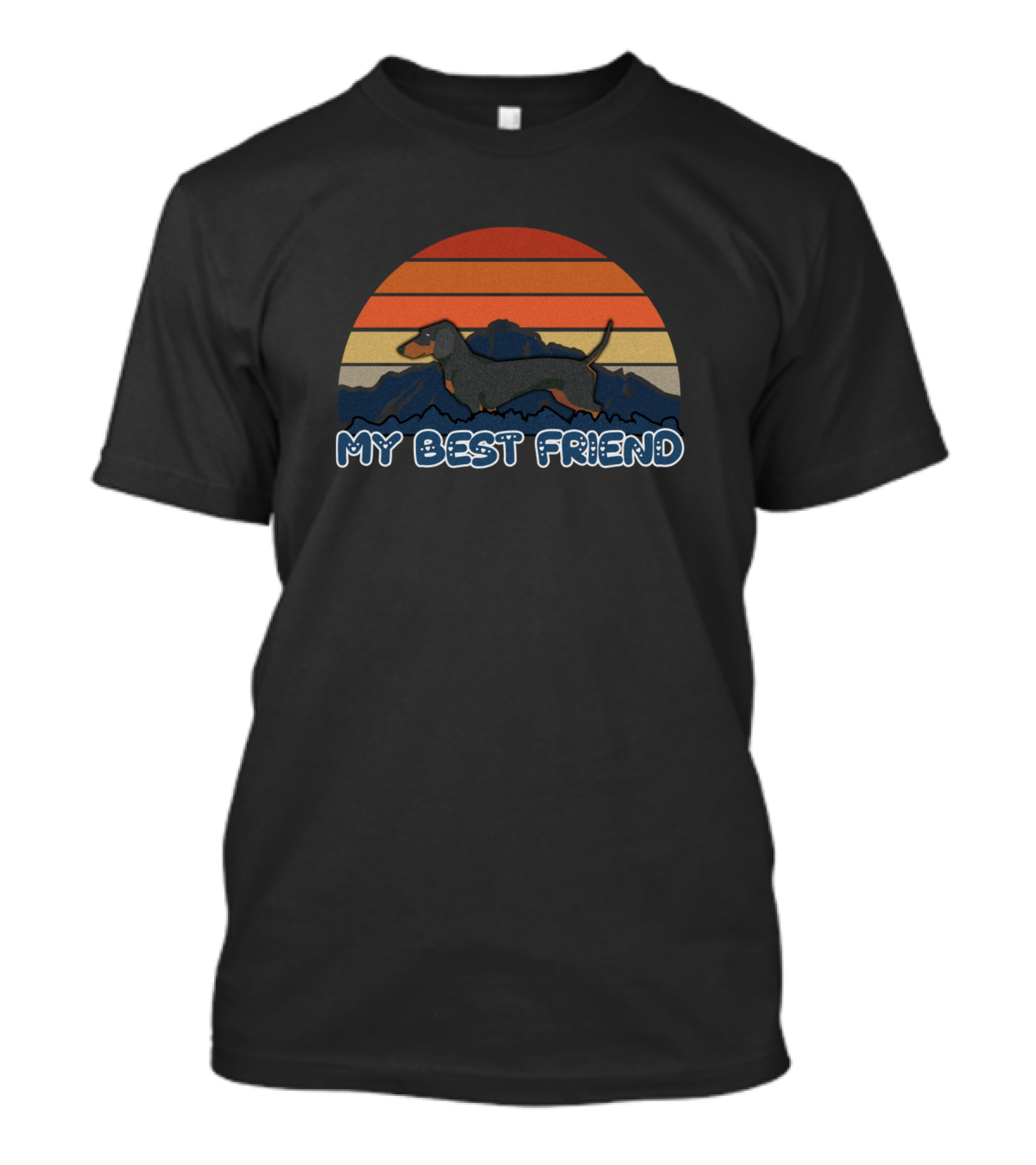 My Best Friend Dachshund Striped Sunset Mountain Retro Scene T-Shirt