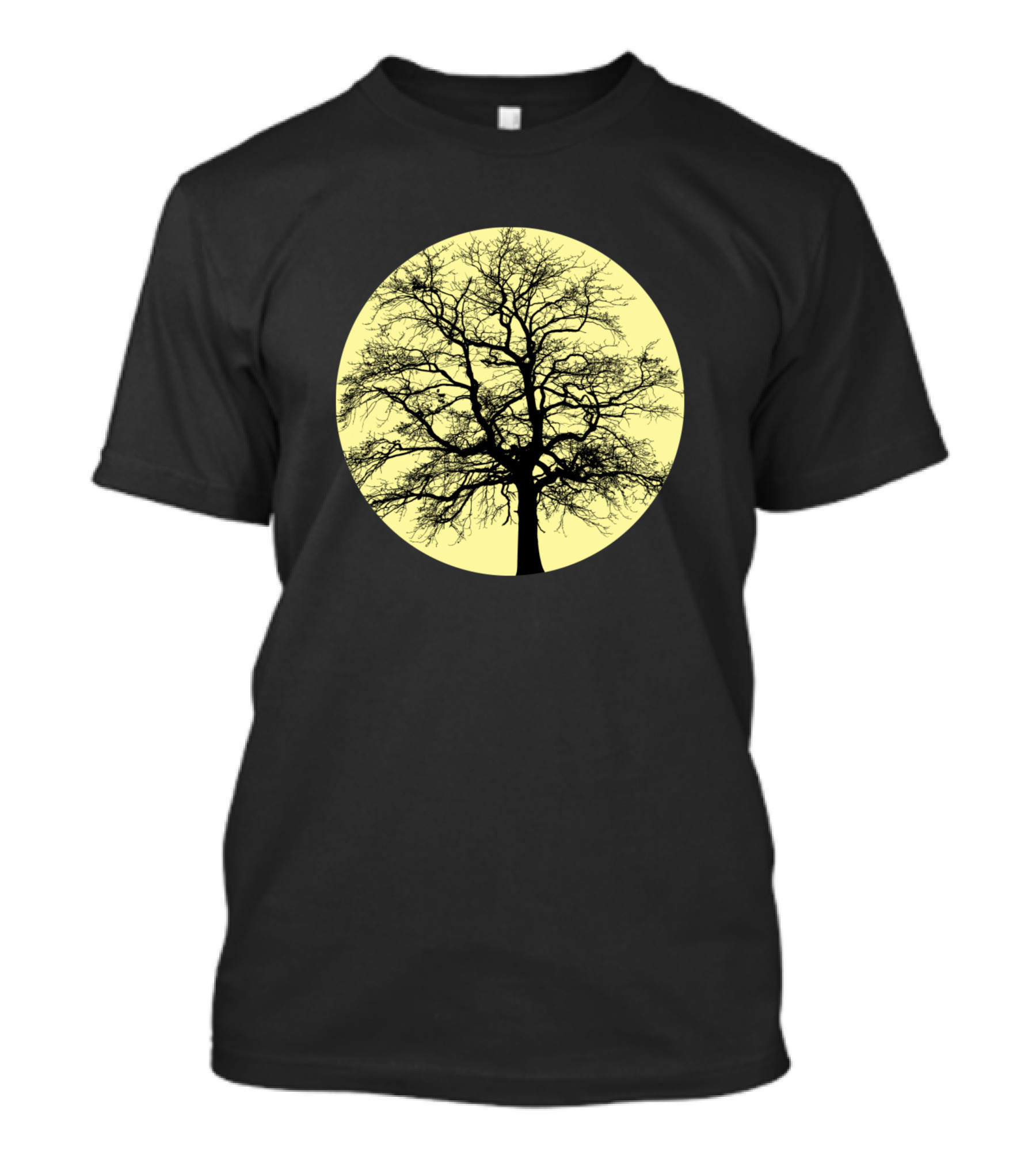 Tree Silhouette Against Yellow Moon Circle T-Shirt