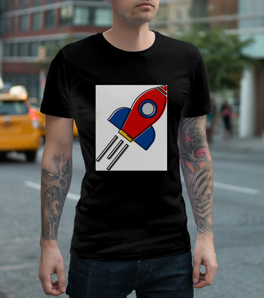 Wallpaper Rocket Retro Spacecraft Blue Red T-Shirt