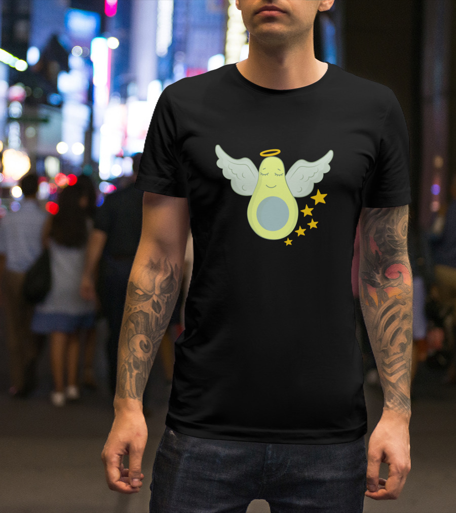 Avocado Angel With Halo And Wings Surrounded By Stars T-Shirt