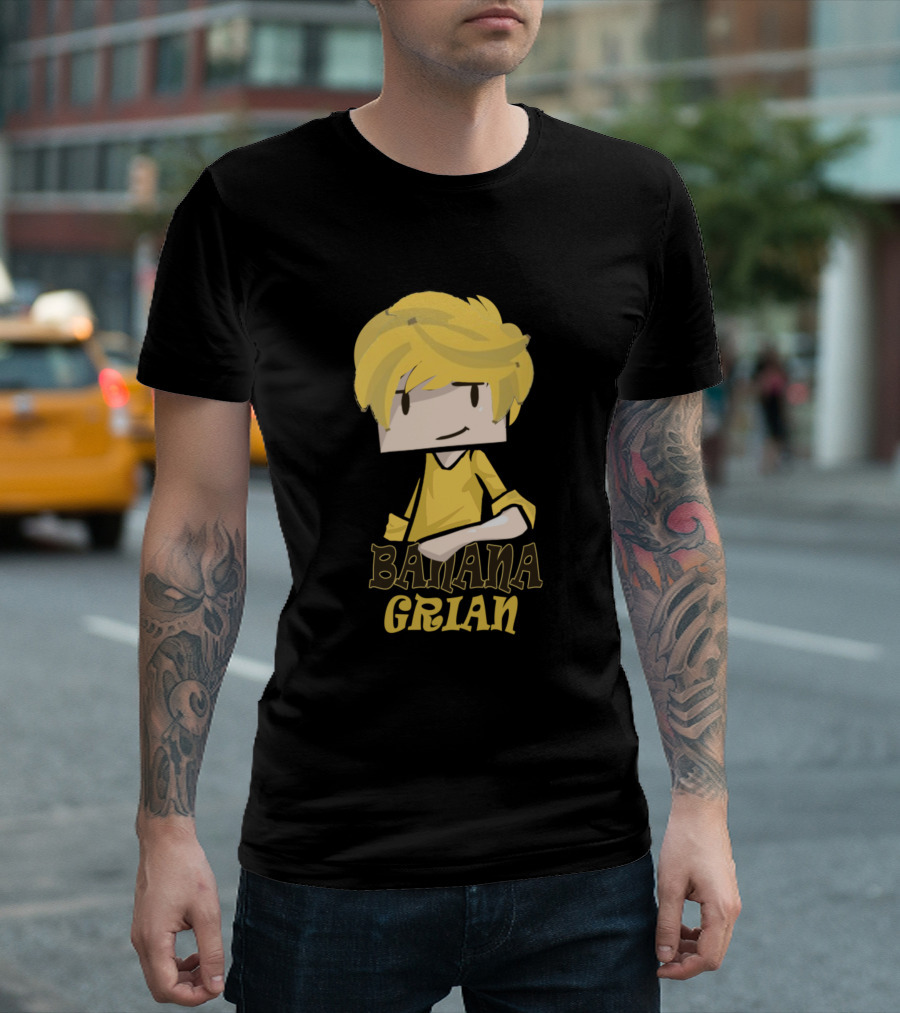 Banana Grian Pixel Art Character in Yellow with Cartoon T-Shirt