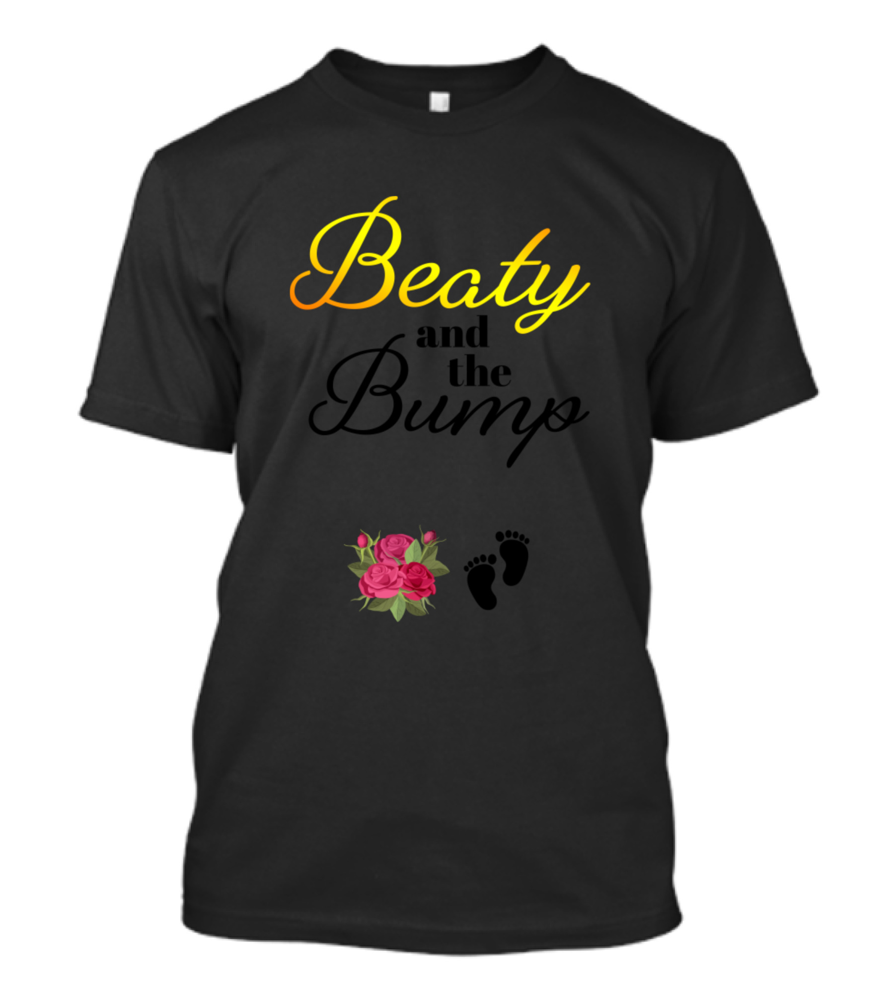 Beauty And The Bump Pregnancy Announcement Roses Footprints T-Shirt