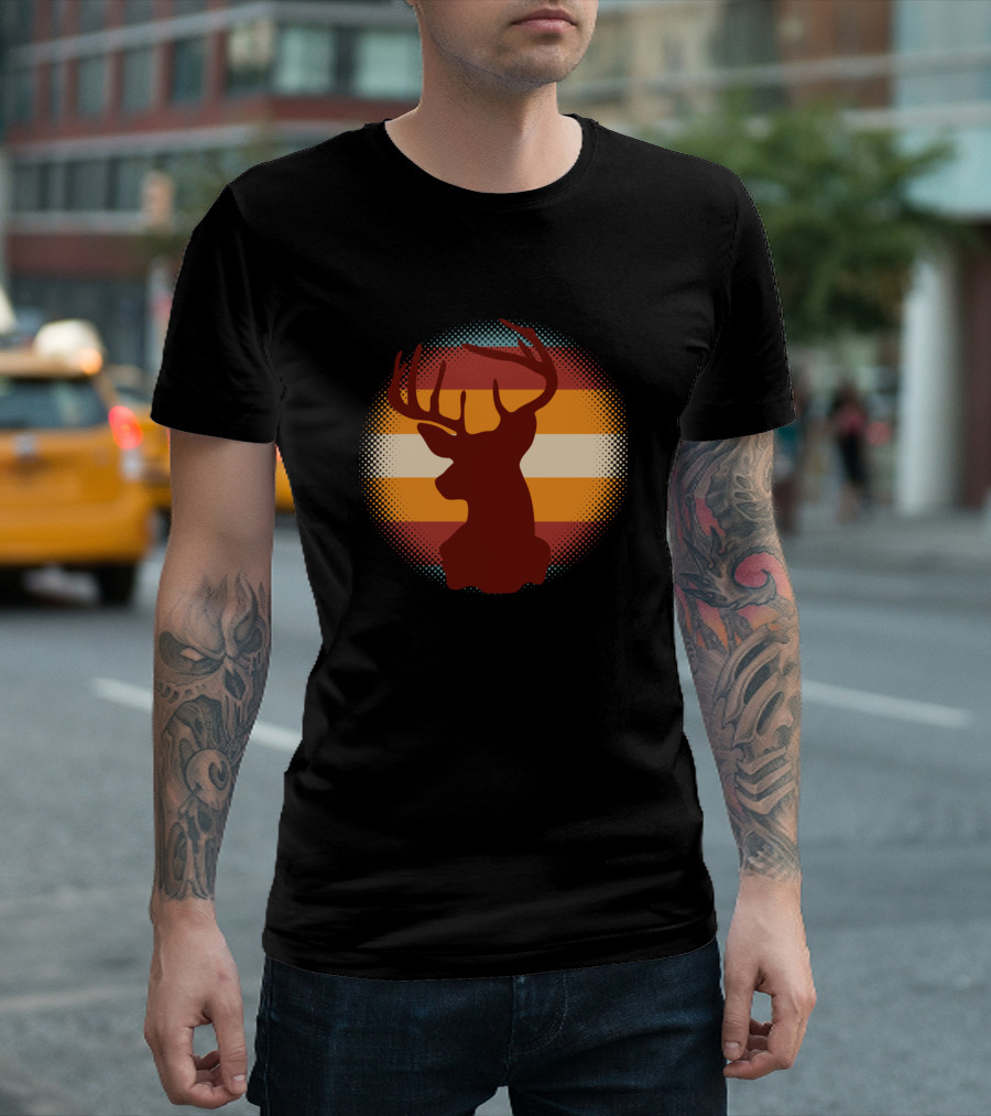 Vintage Sunset Buck Deer Head Round T-Shirt