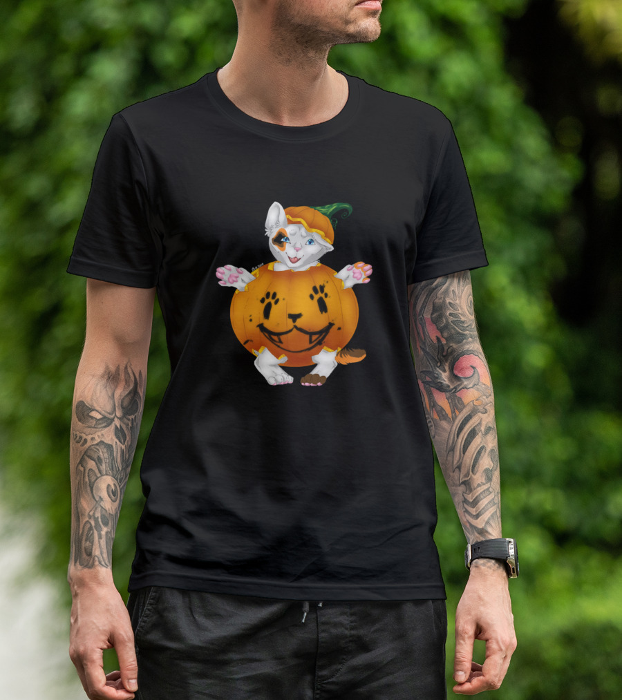 Halloween Kitten In Pumpkin Costume Cat Munkin Kitty T-Shirt