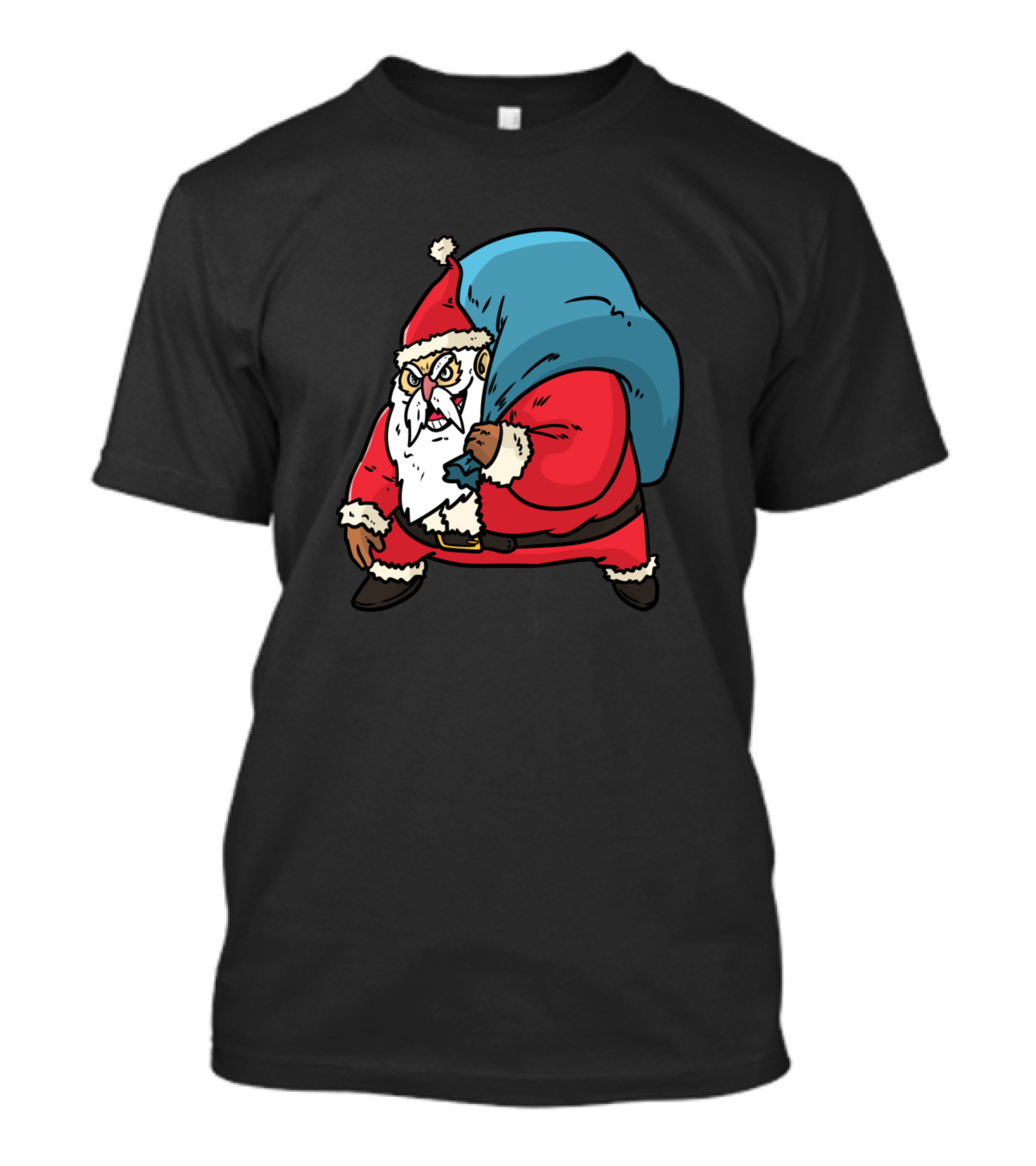 Chubby Grumpy Santa Carrying Blue Sack T-Shirt