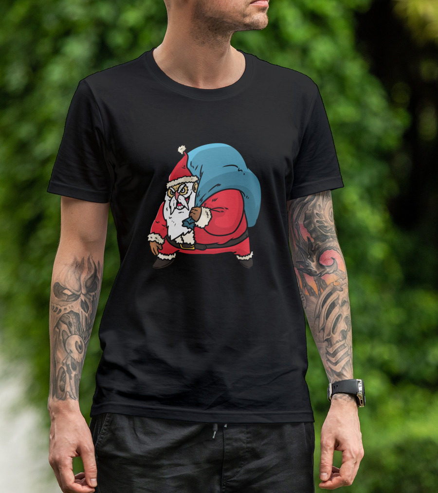 Chubby Grumpy Santa Carrying Blue Sack T-Shirt