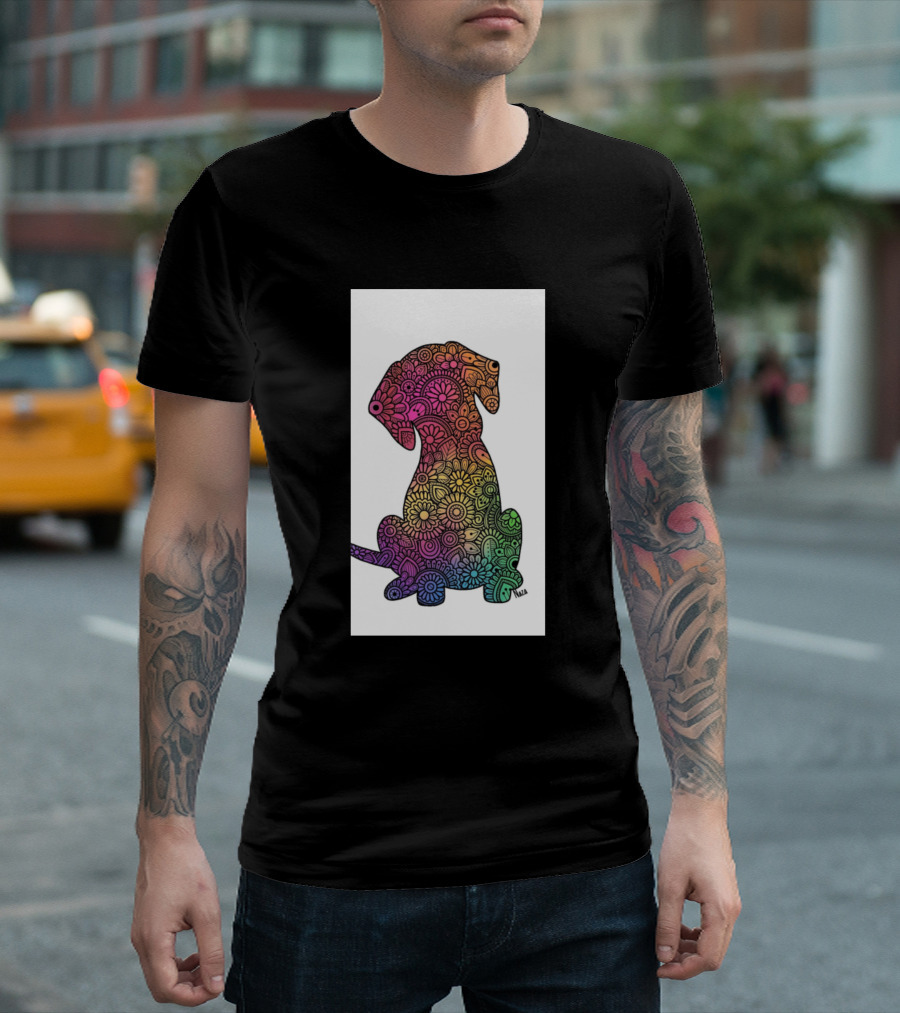 Dachshund Dog Popart Pet Sweet Cute Dogs Rainbow Floral T-Shirt