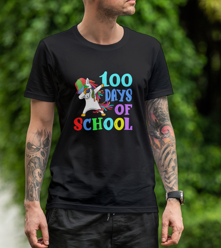 100 Days Of School Rainbow Unicorn Dabbing T-Shirt