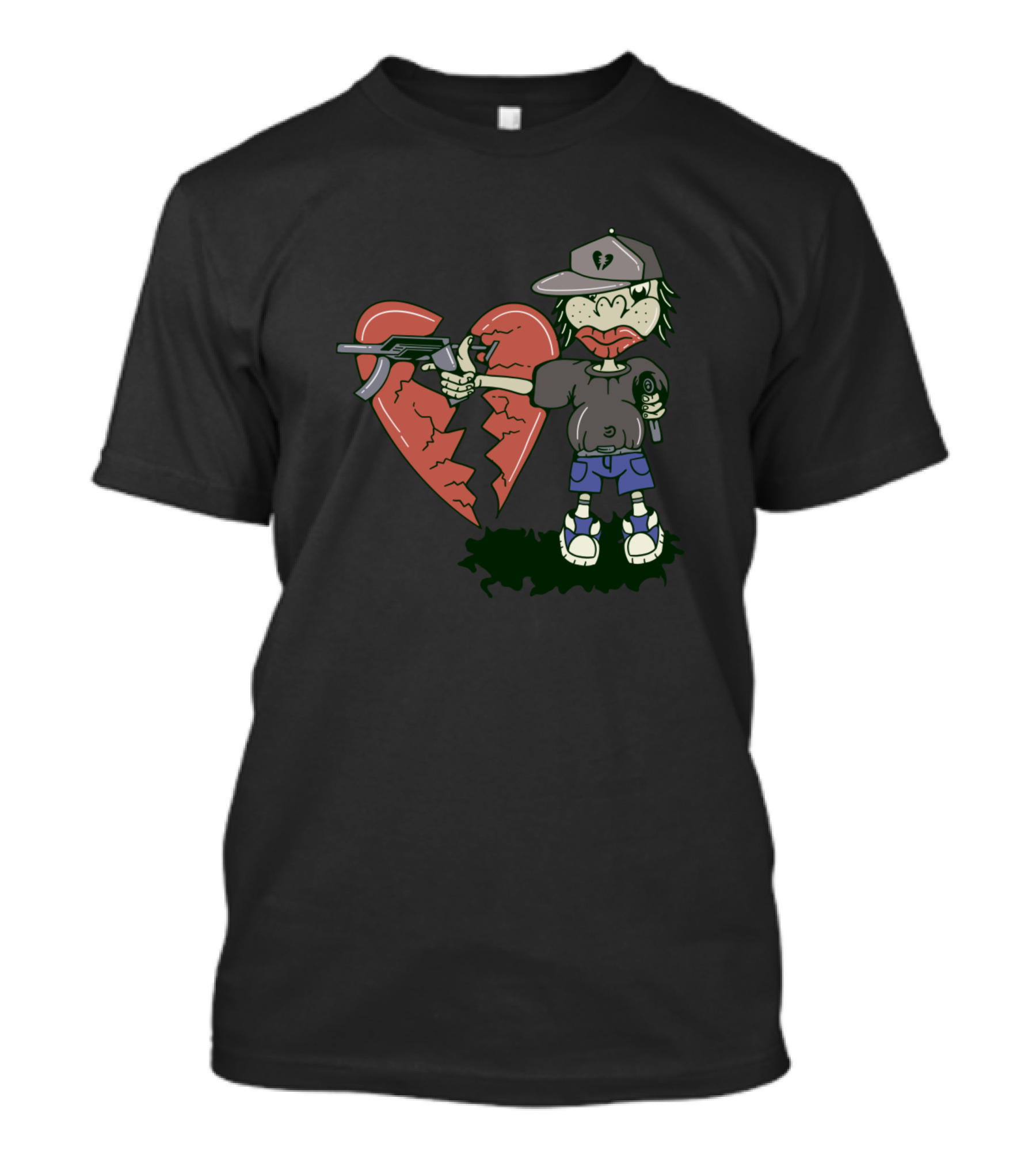 Heartbreak Cartoon Character With Cracked Heart And Gun T-Shirt