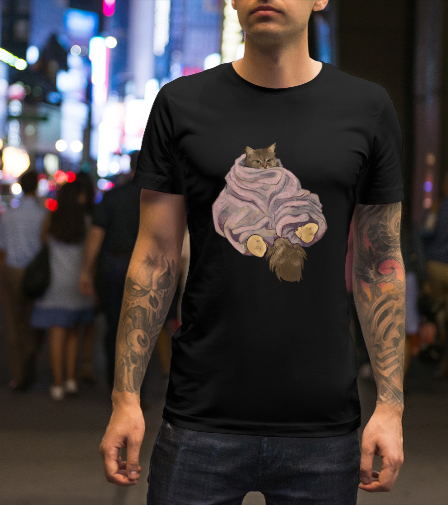 Heck Forgot The Snacks Cozy Cat Wrapped In Blanket T-Shirt