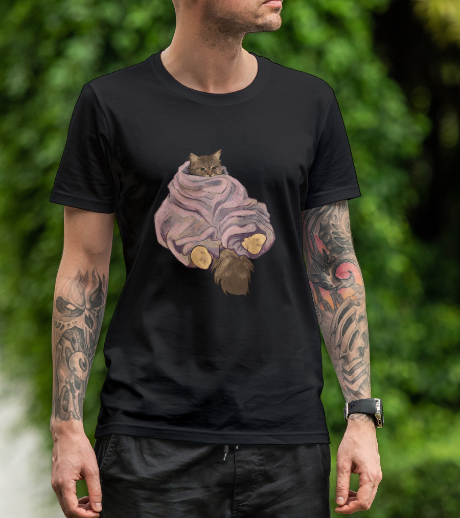 Heck Forgot The Snacks Cozy Cat Wrapped In Blanket T-Shirt