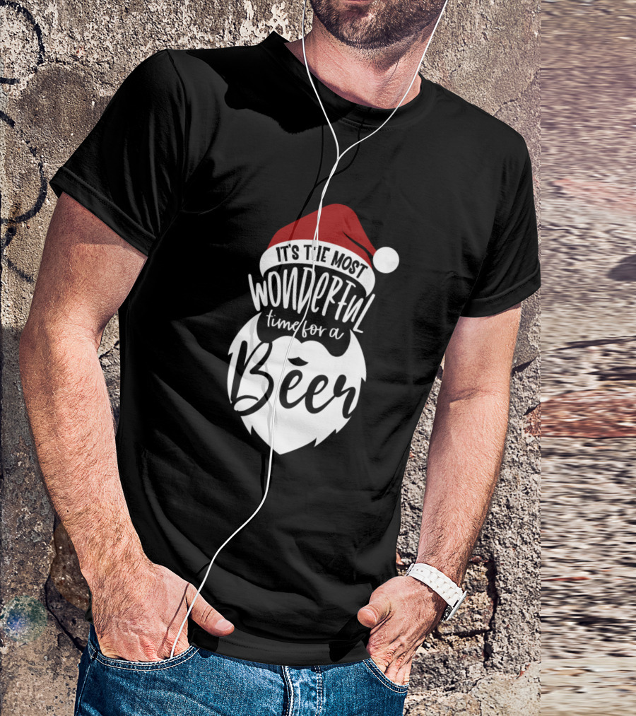 It's The Most Wonderful Time For A Beer Santa Hat Holiday Beer Beard T-Shirt