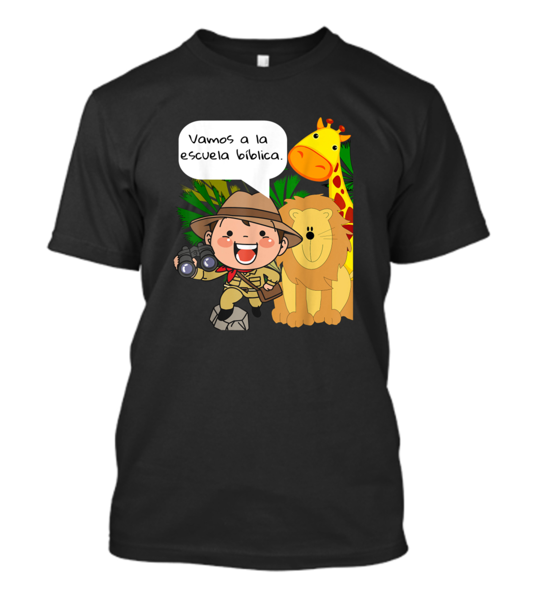 Vamos A La Escuela Bíblica Misionero Explorador Con Jirafa Y León T-Shirt
