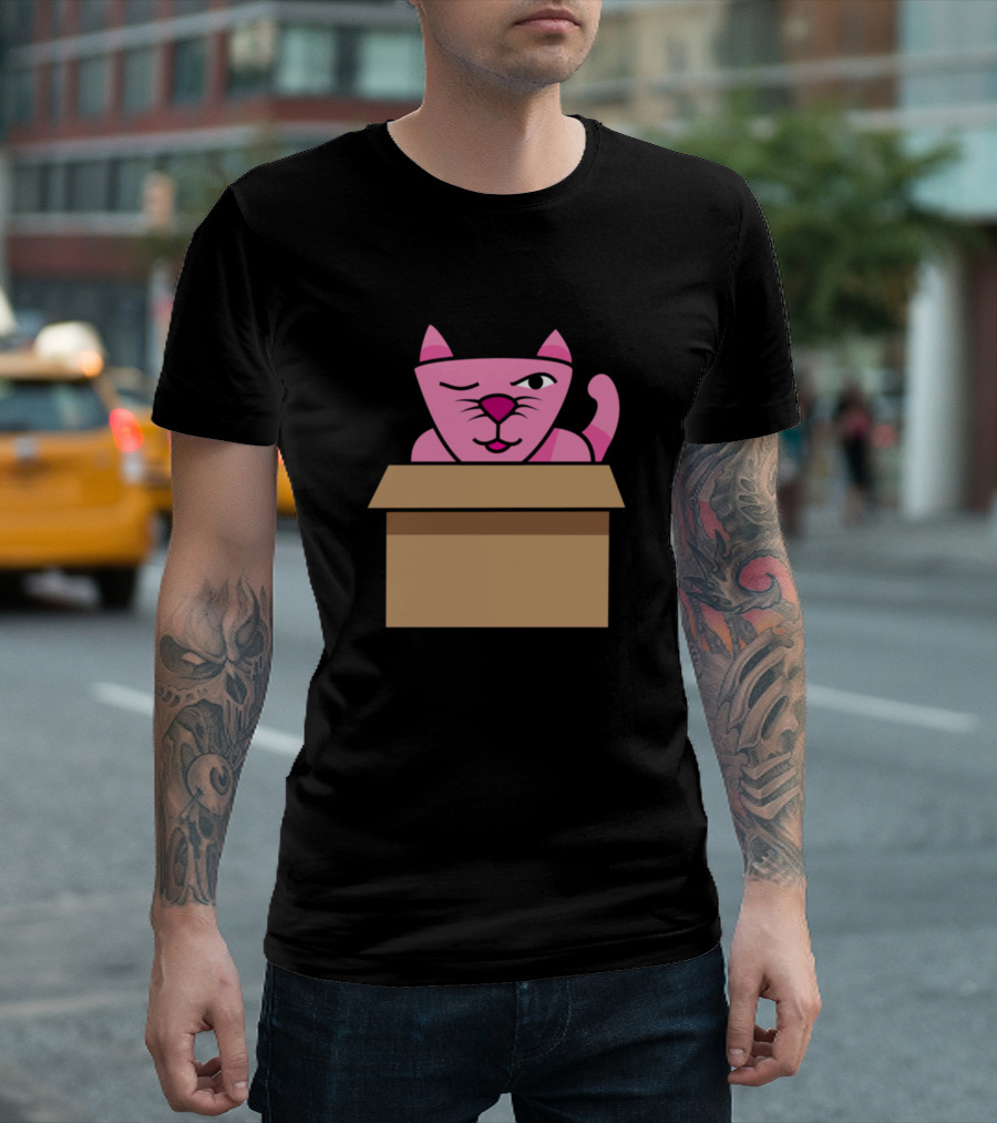 Pink Cat Winking Inside Cardboard Box Playtime T-Shirt