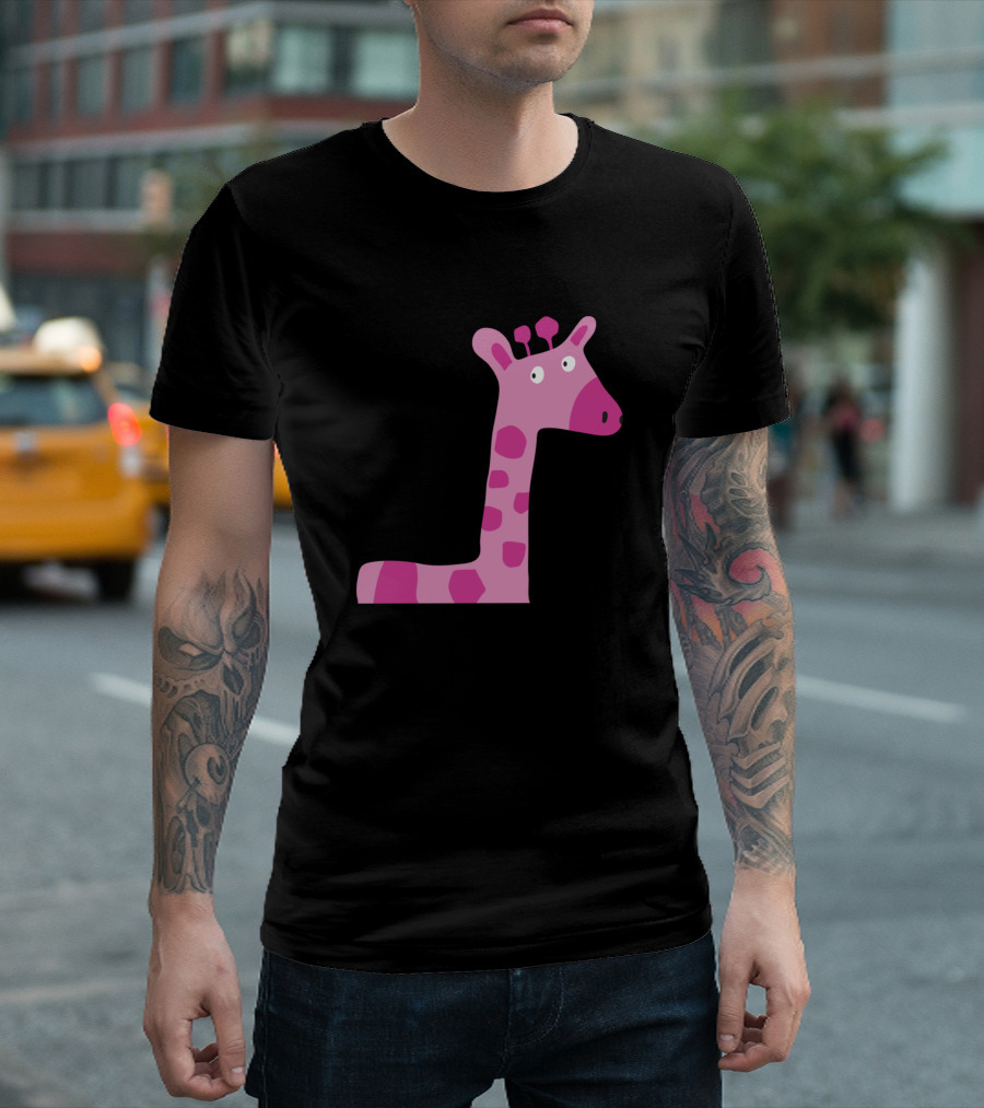 Pink Giraffe Fun Cartoon T-Shirt