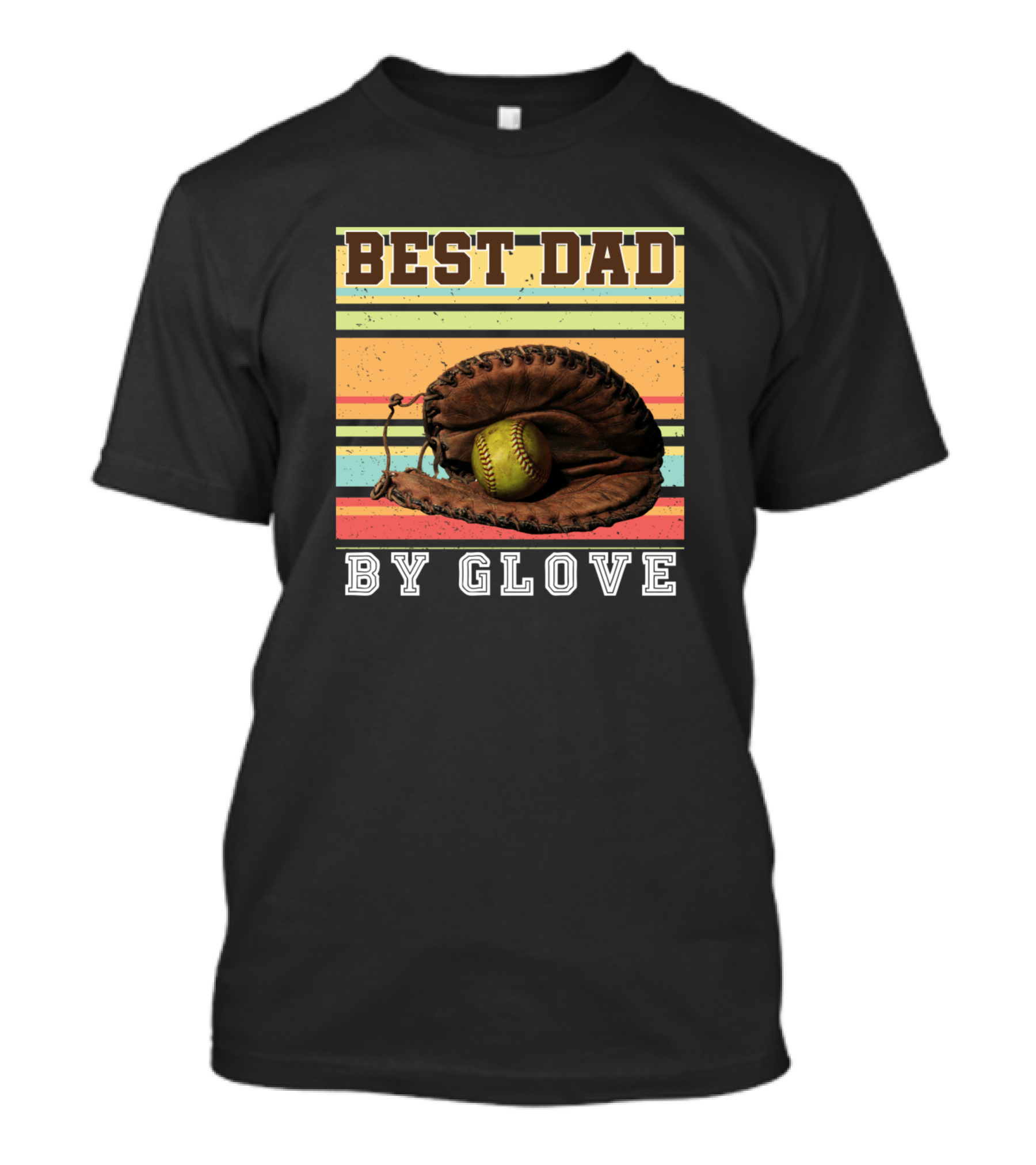 Best Dad By Glove Softball Retro Stripes T-Shirt