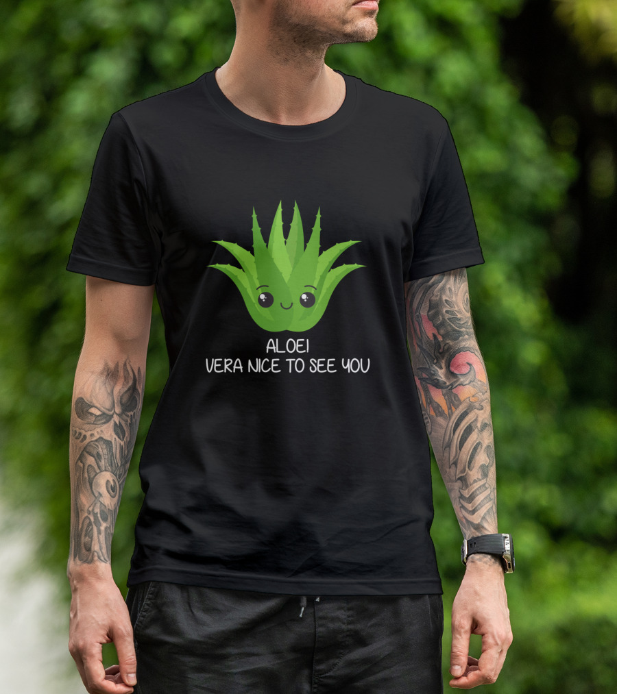 Aloe Vera Nice To See You Cute Plant Face T-Shirt