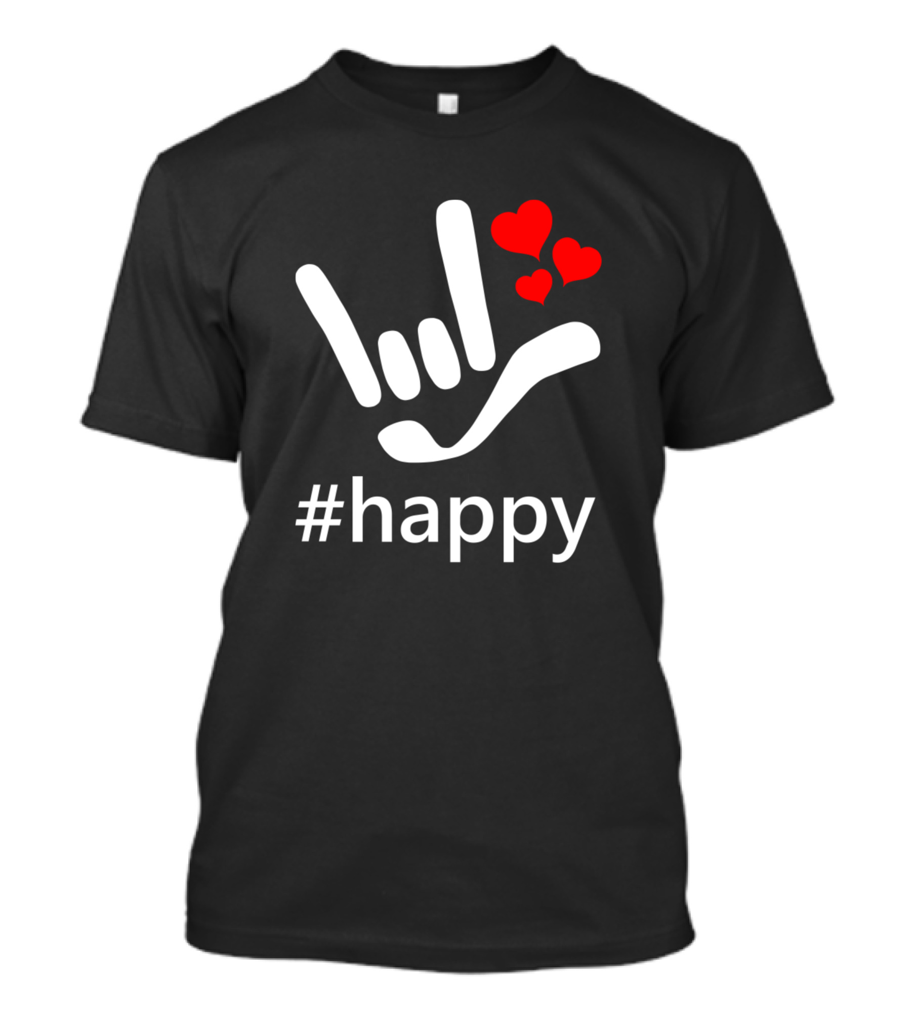 ASL ILY Sign With Red Hearts Hashtag Happy T-Shirt